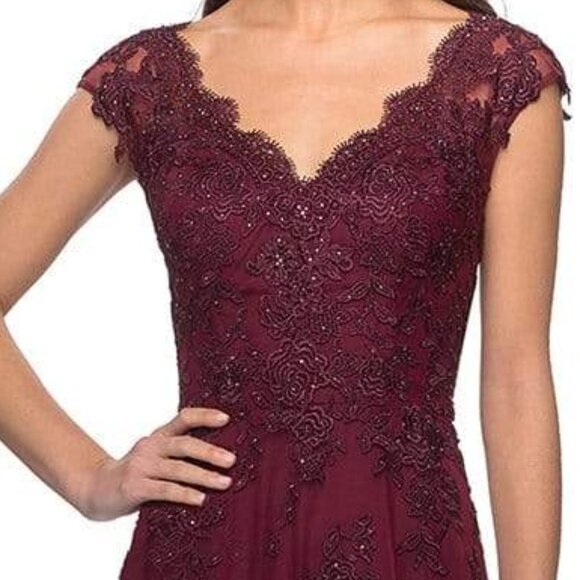 SALE NWT La Femme 26942SC Tulle  Mother of the Bride Burgundy Size 6 - Picture 4 of 10